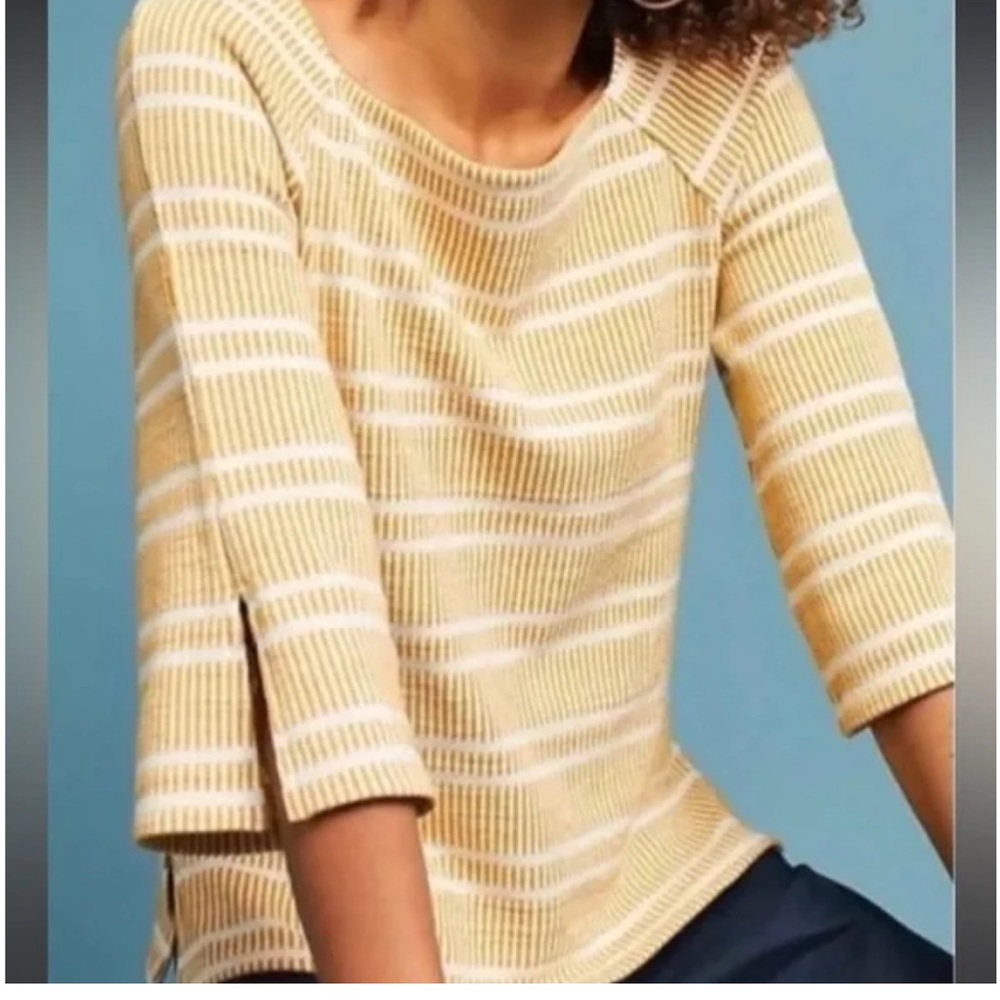 Anthropologie Postmark Striped Flare Sleeve Mustard Top, Size XS